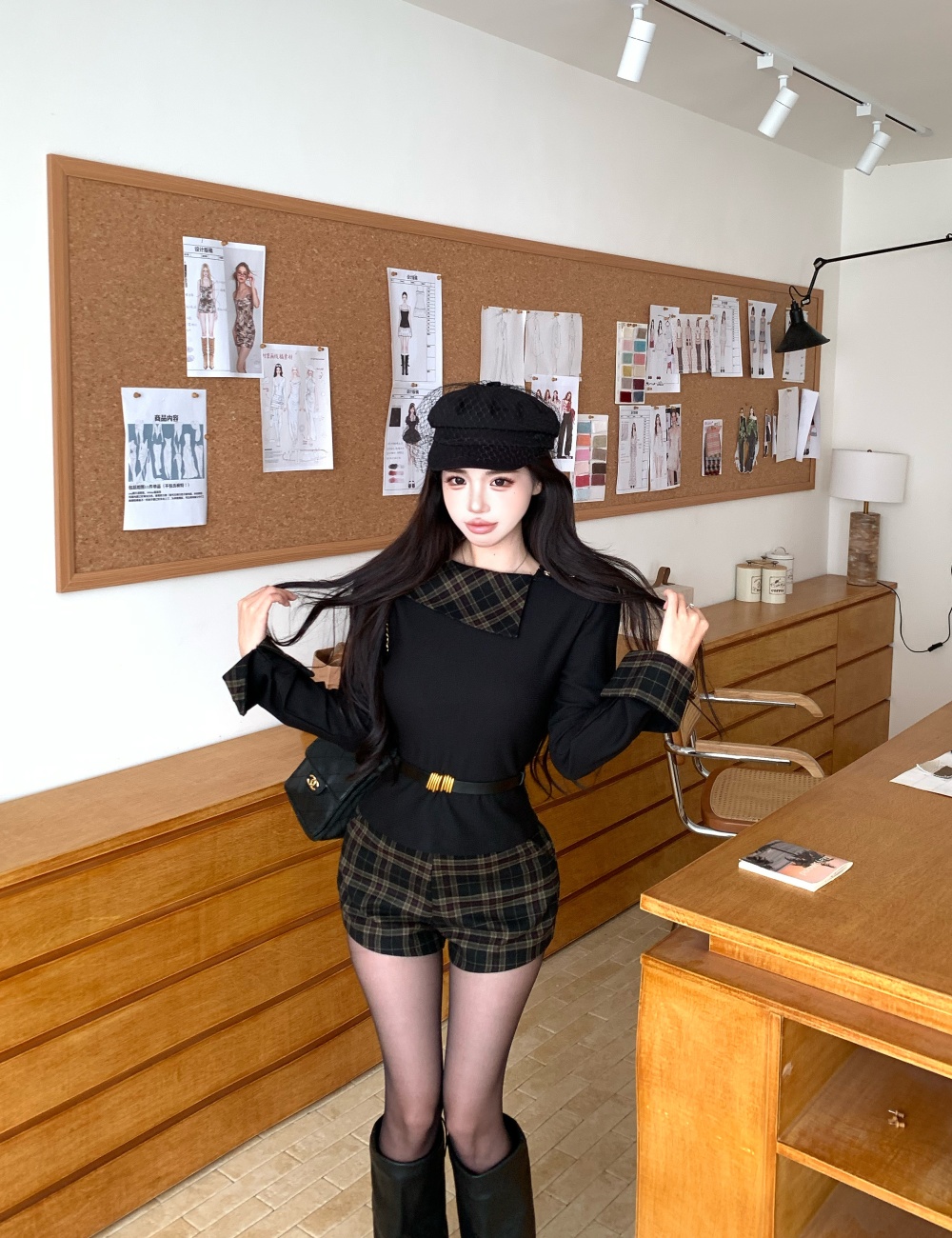 Retro tops sweater 2pcs set for women