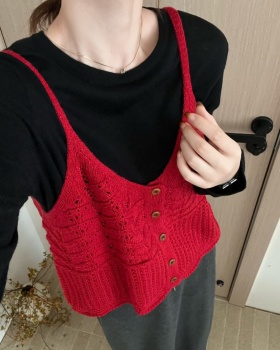 Knitted Korean style tops hollow sling cardigan for women