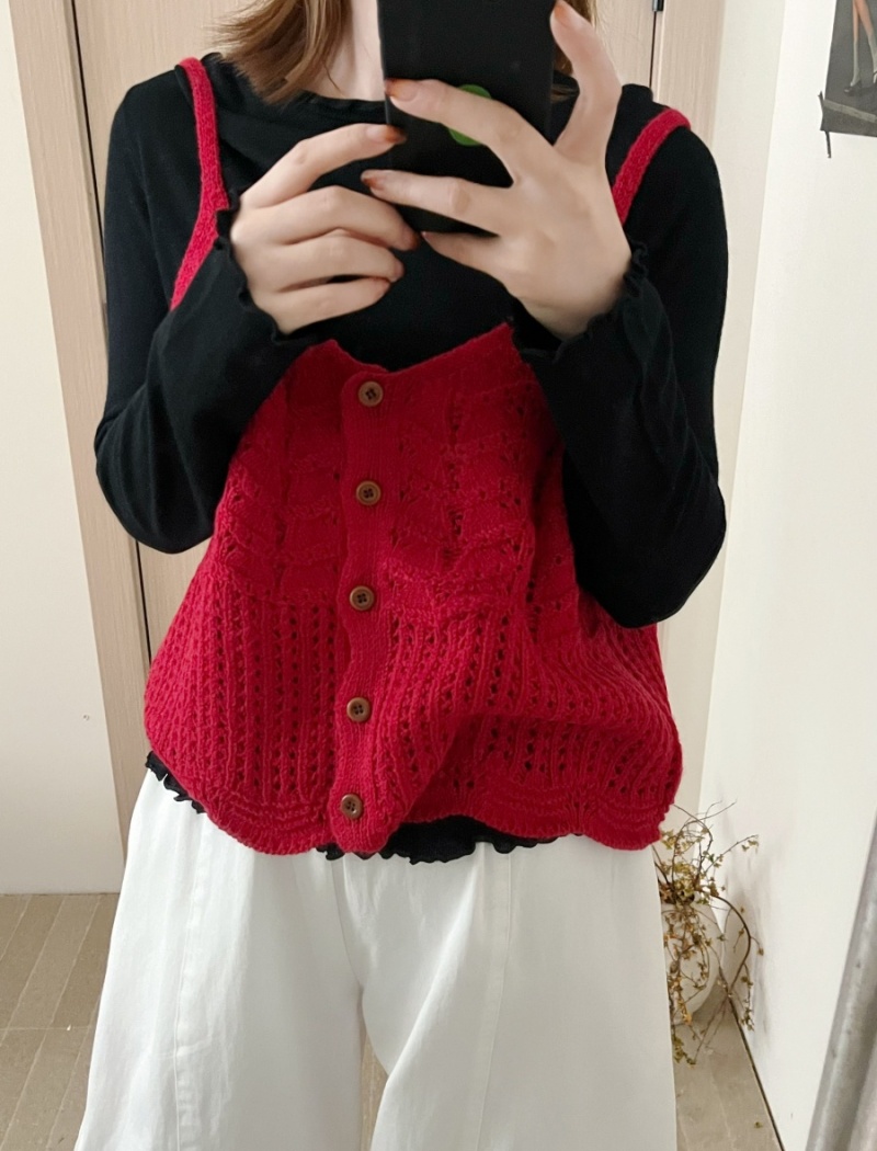 Knitted Korean style tops hollow sling cardigan for women