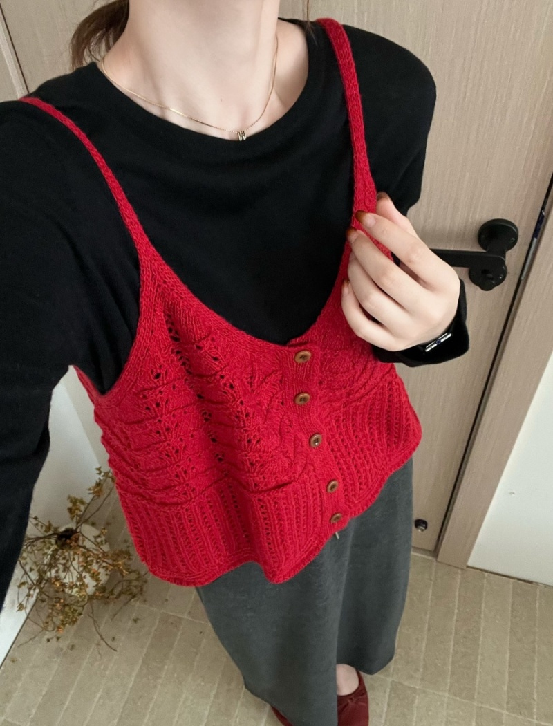 Knitted Korean style tops hollow sling cardigan for women