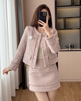 Chanelstyle coat temperament short skirt 2pcs set for women