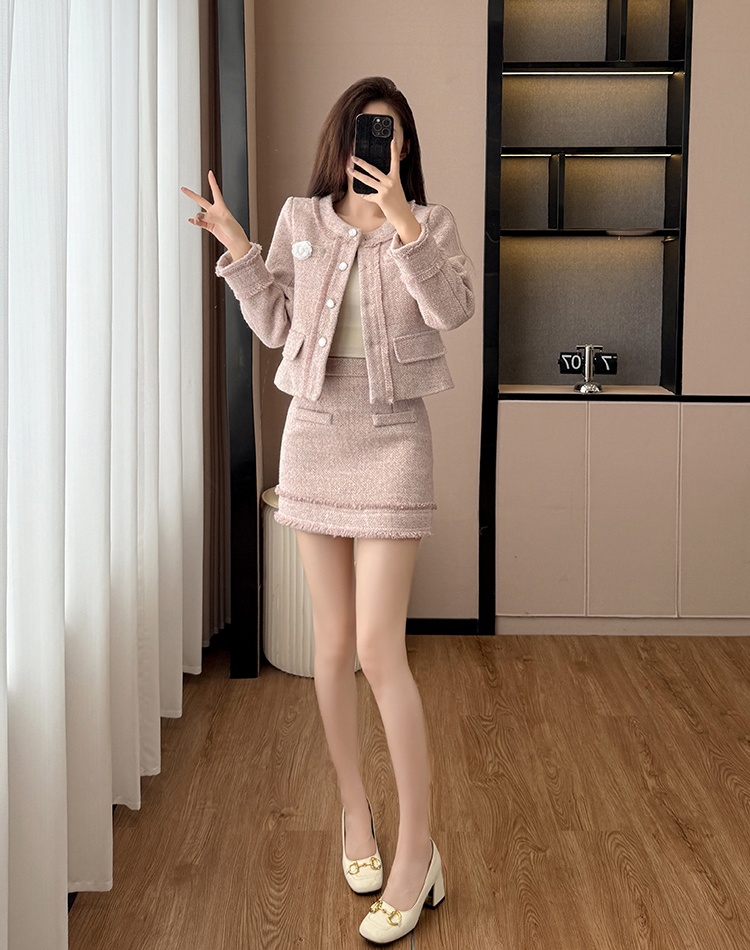 Chanelstyle coat temperament short skirt 2pcs set for women