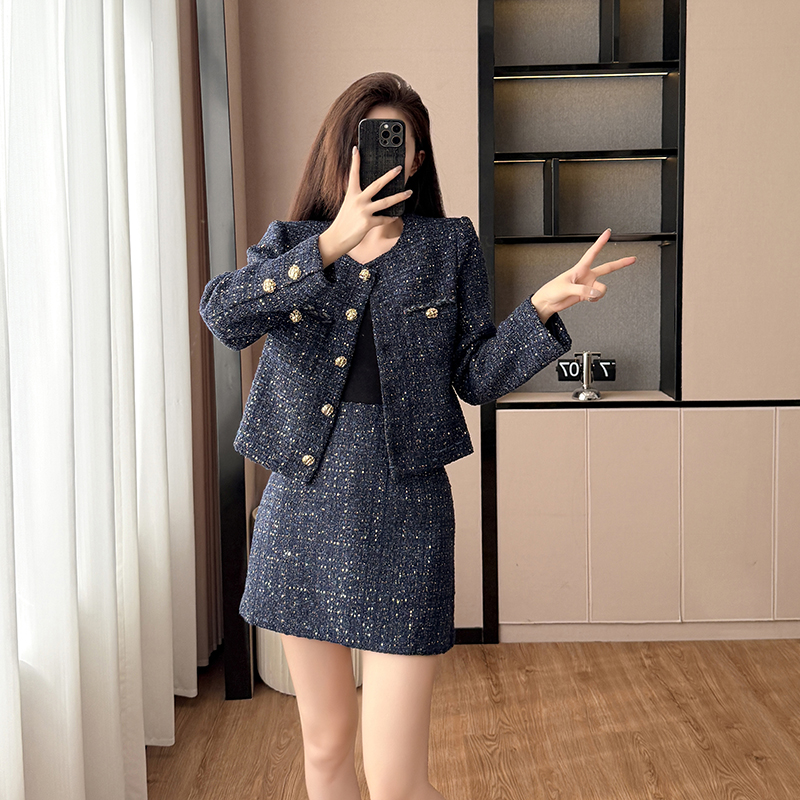 Slim jacket chanelstyle skirt 2pcs set