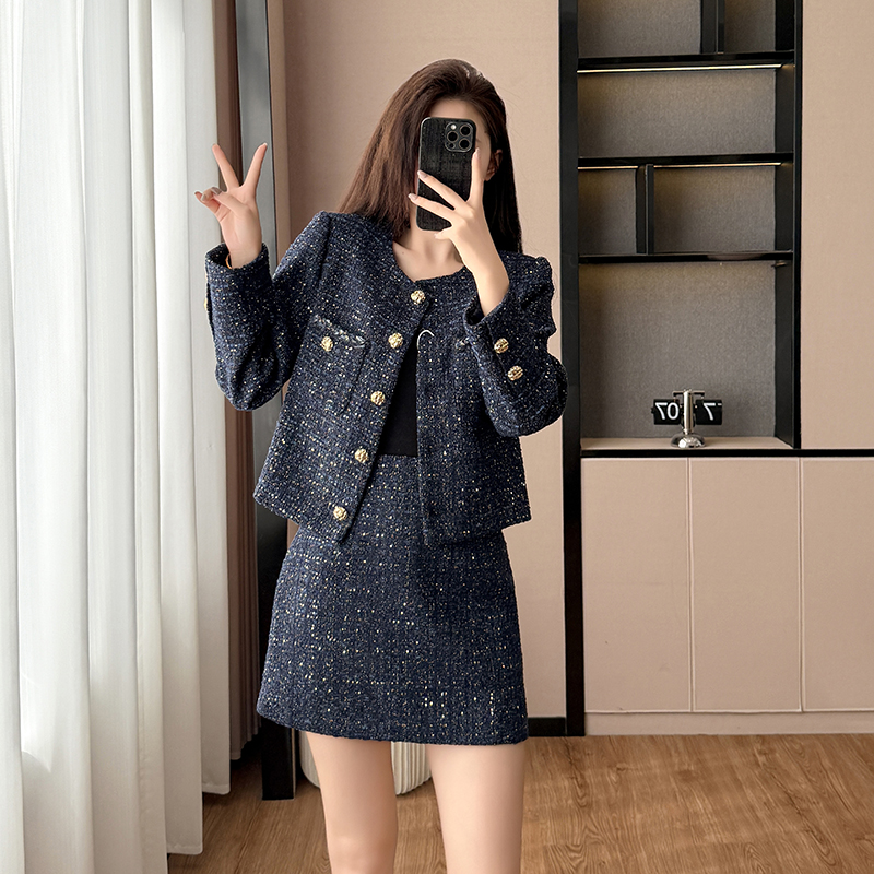 Slim jacket chanelstyle skirt 2pcs set