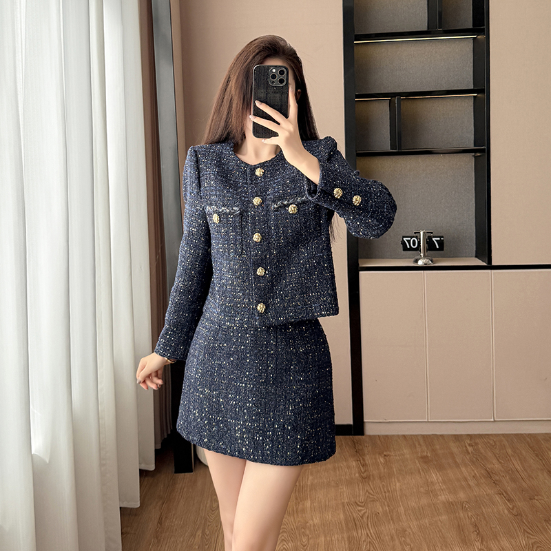 Slim jacket chanelstyle skirt 2pcs set