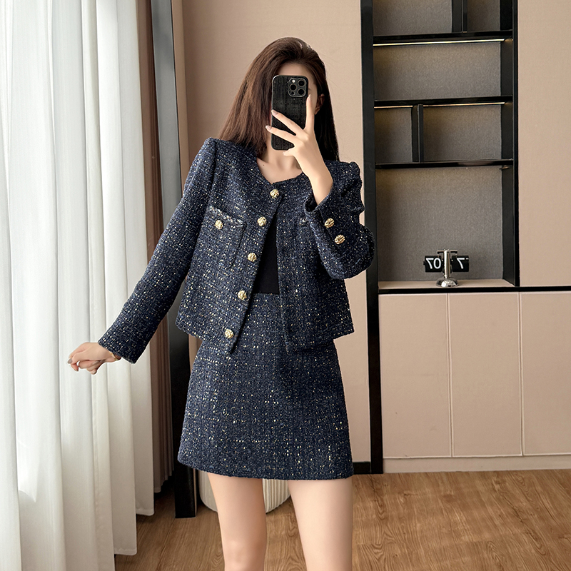 Slim jacket chanelstyle skirt 2pcs set