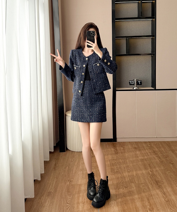 Slim jacket chanelstyle skirt 2pcs set