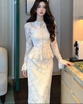 Autumn elegant long sleeve slim skirt a set