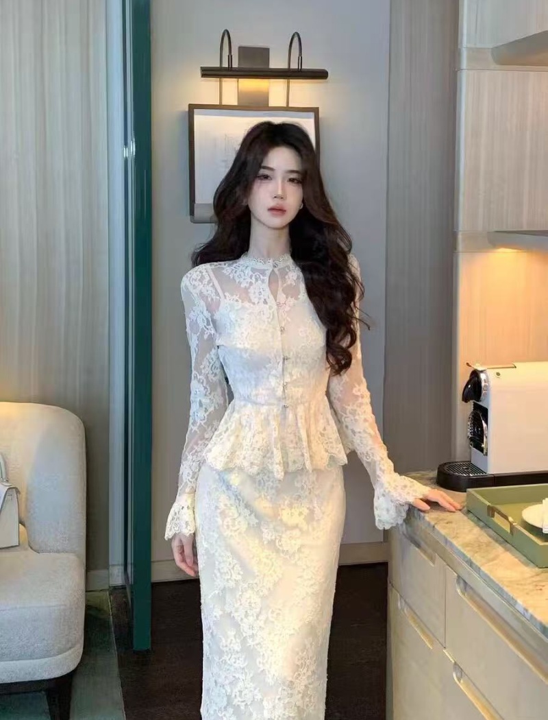 Autumn elegant long sleeve slim skirt a set