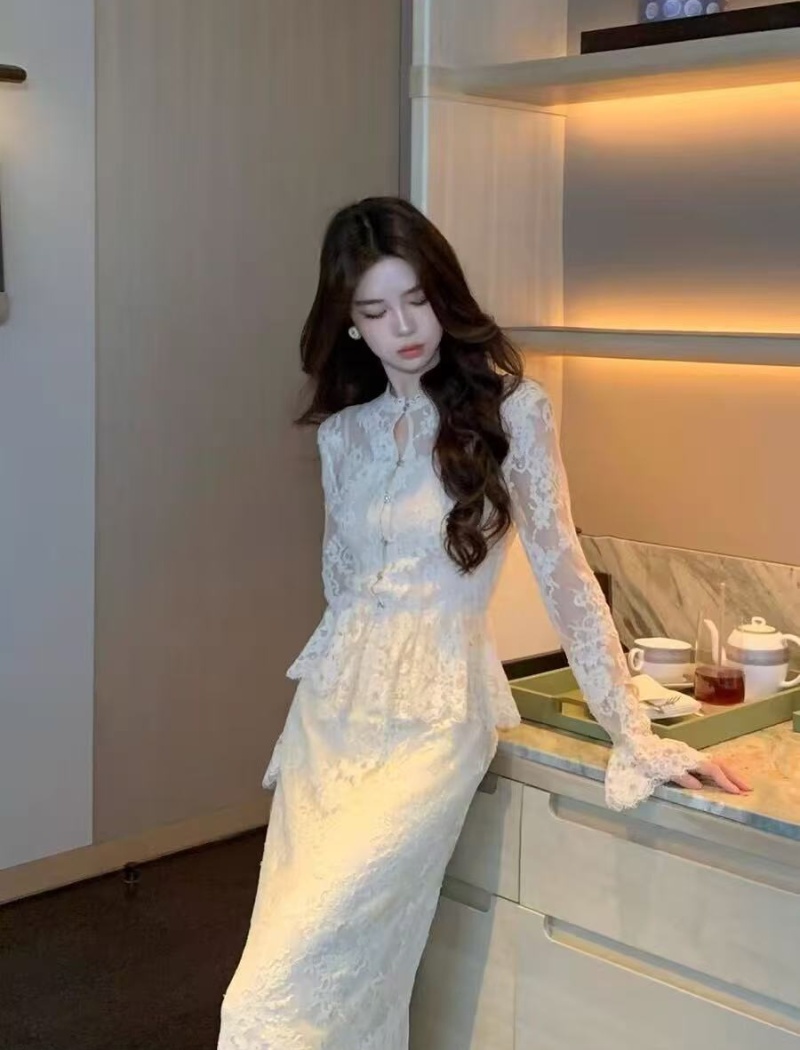 Autumn elegant long sleeve slim skirt a set