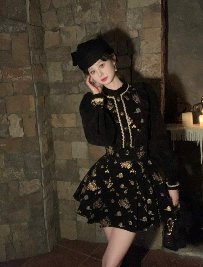 Long sleeve rose tops retro niche shirt a set for women