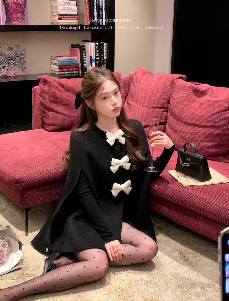 Chanelstyle woolen woolen coat bow overcoat