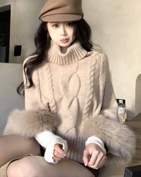 Fox fur twist blending wool autumn and winter cuff sweater