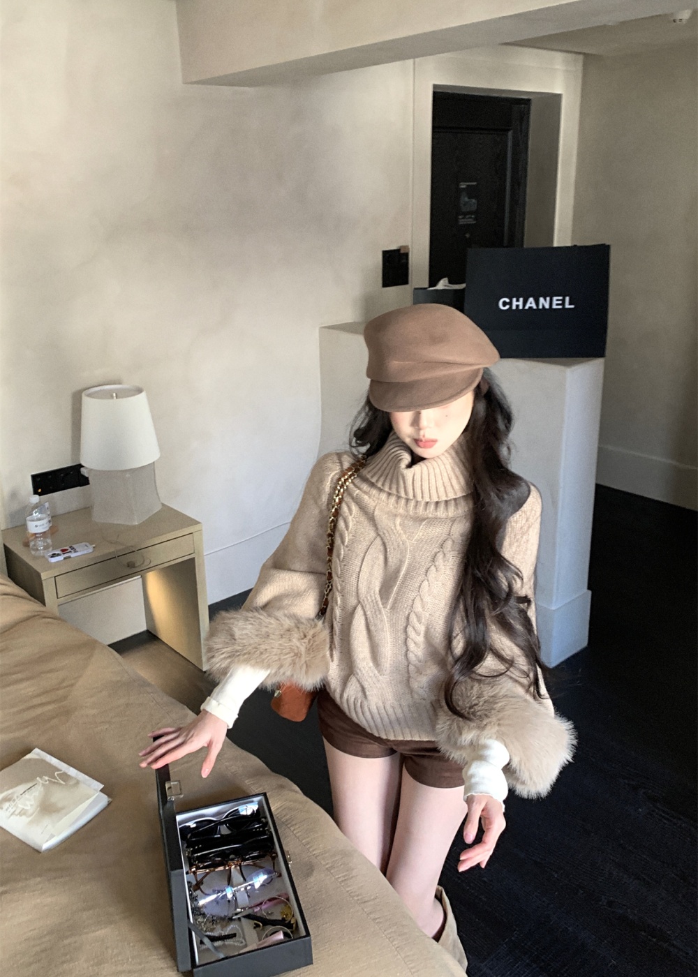 Fox fur twist blending wool autumn and winter cuff sweater