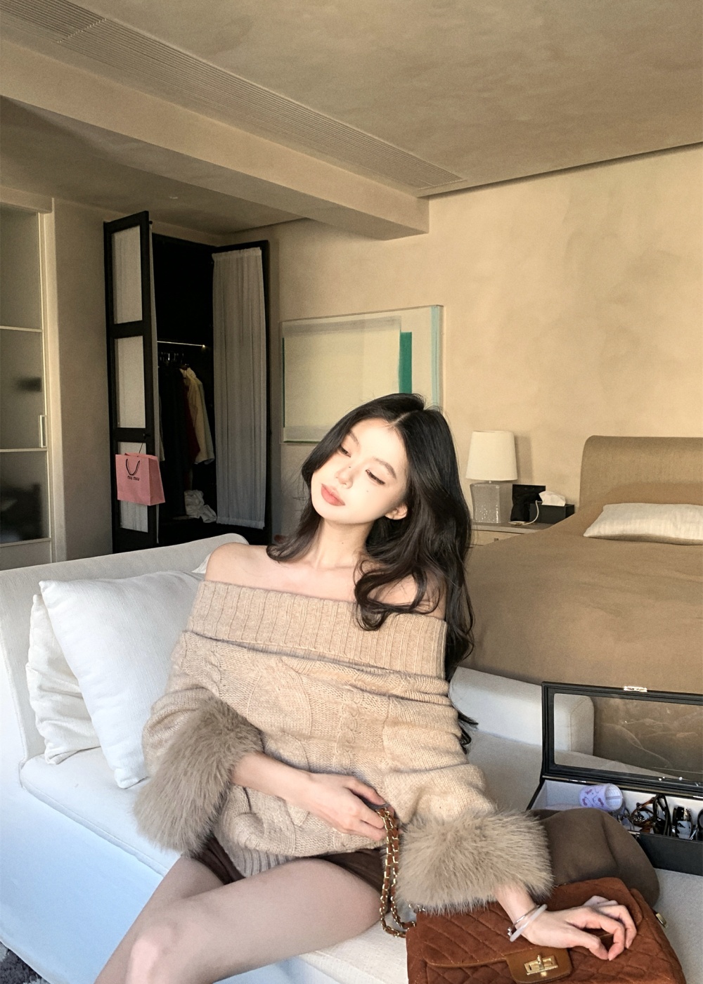 Fox fur twist blending wool autumn and winter cuff sweater