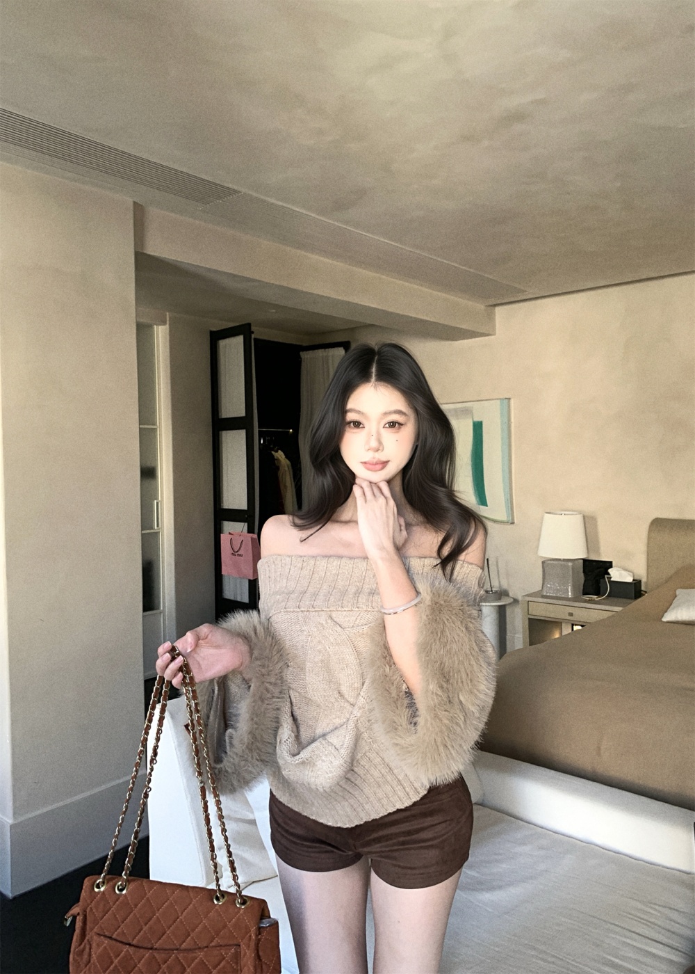 Fox fur twist blending wool autumn and winter cuff sweater