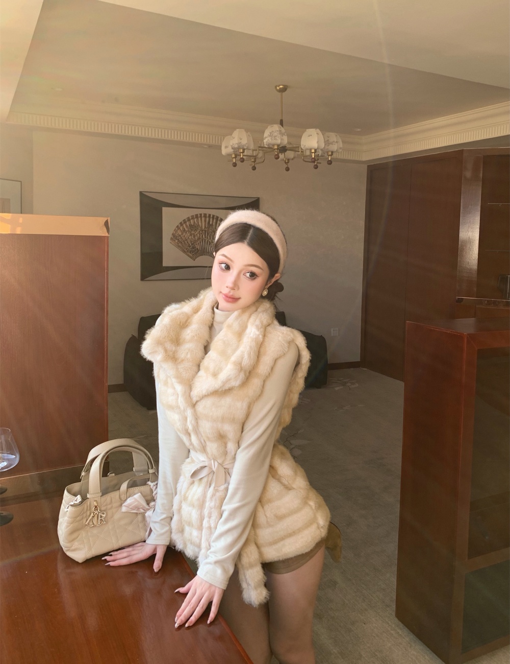Autumn and winter belt mink hair waistcoat
