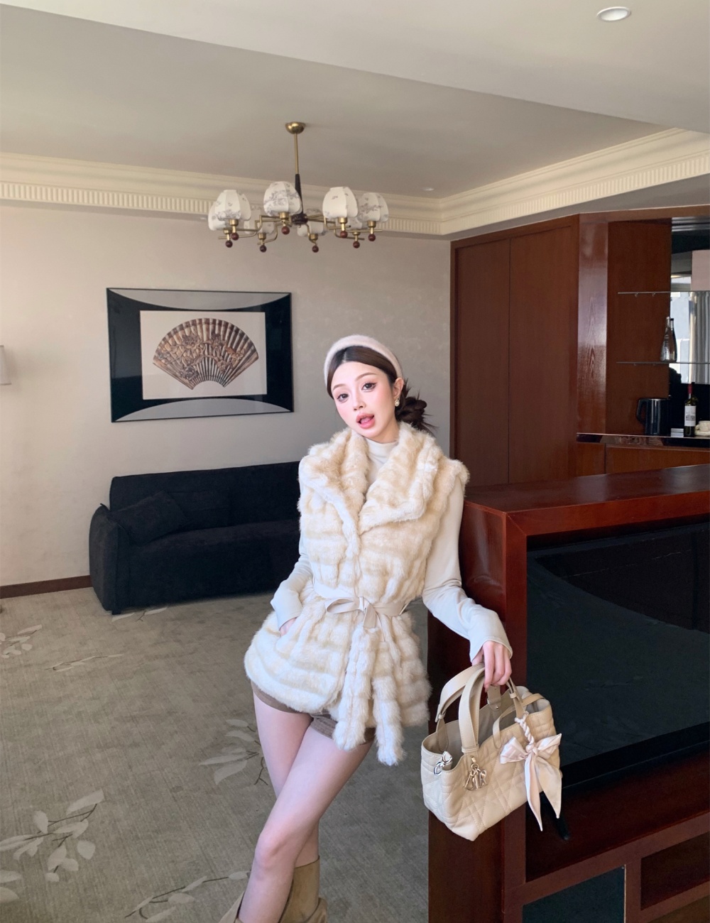 Autumn and winter belt mink hair waistcoat