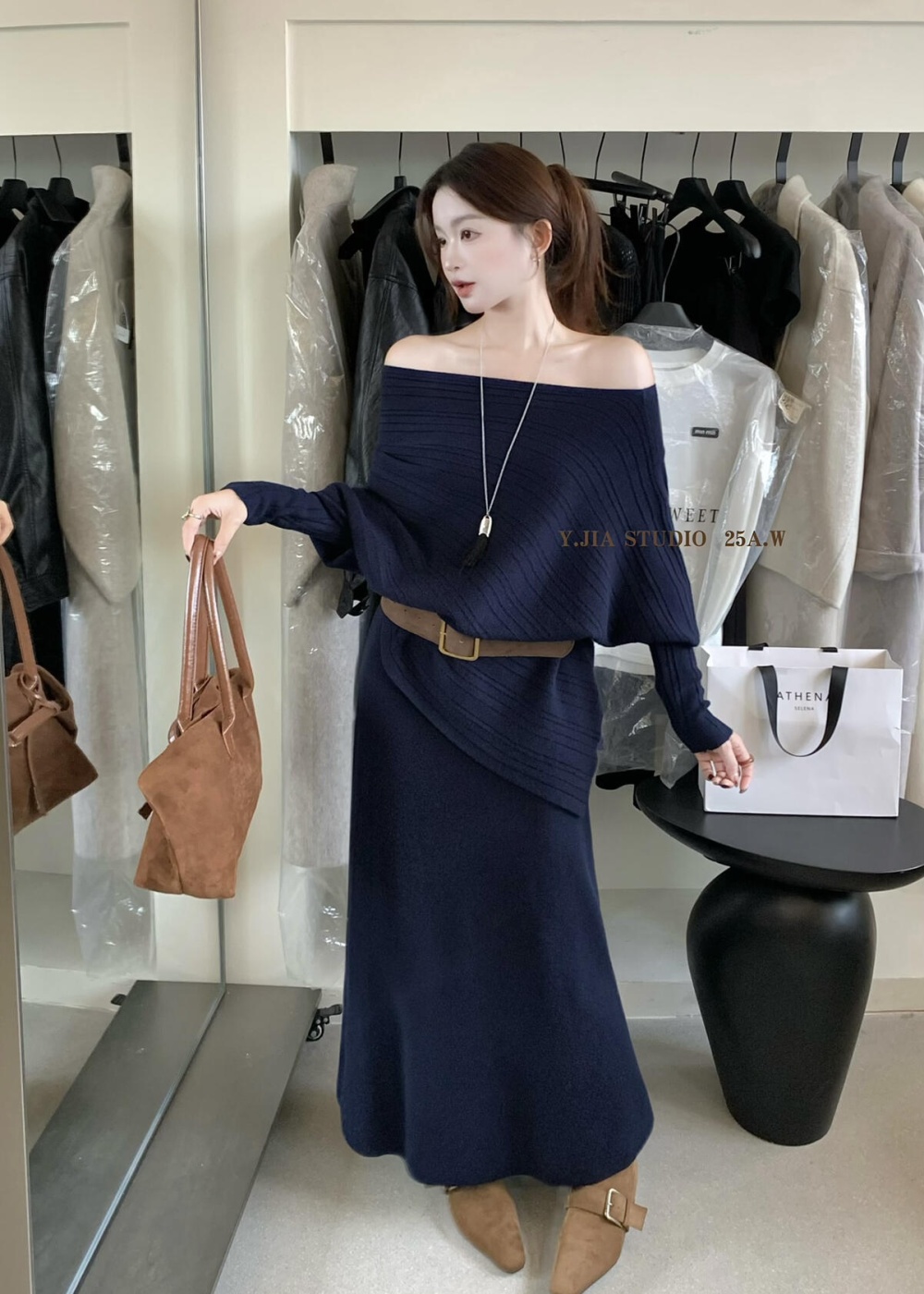 Temperament small shirt elastic waist skirt a set