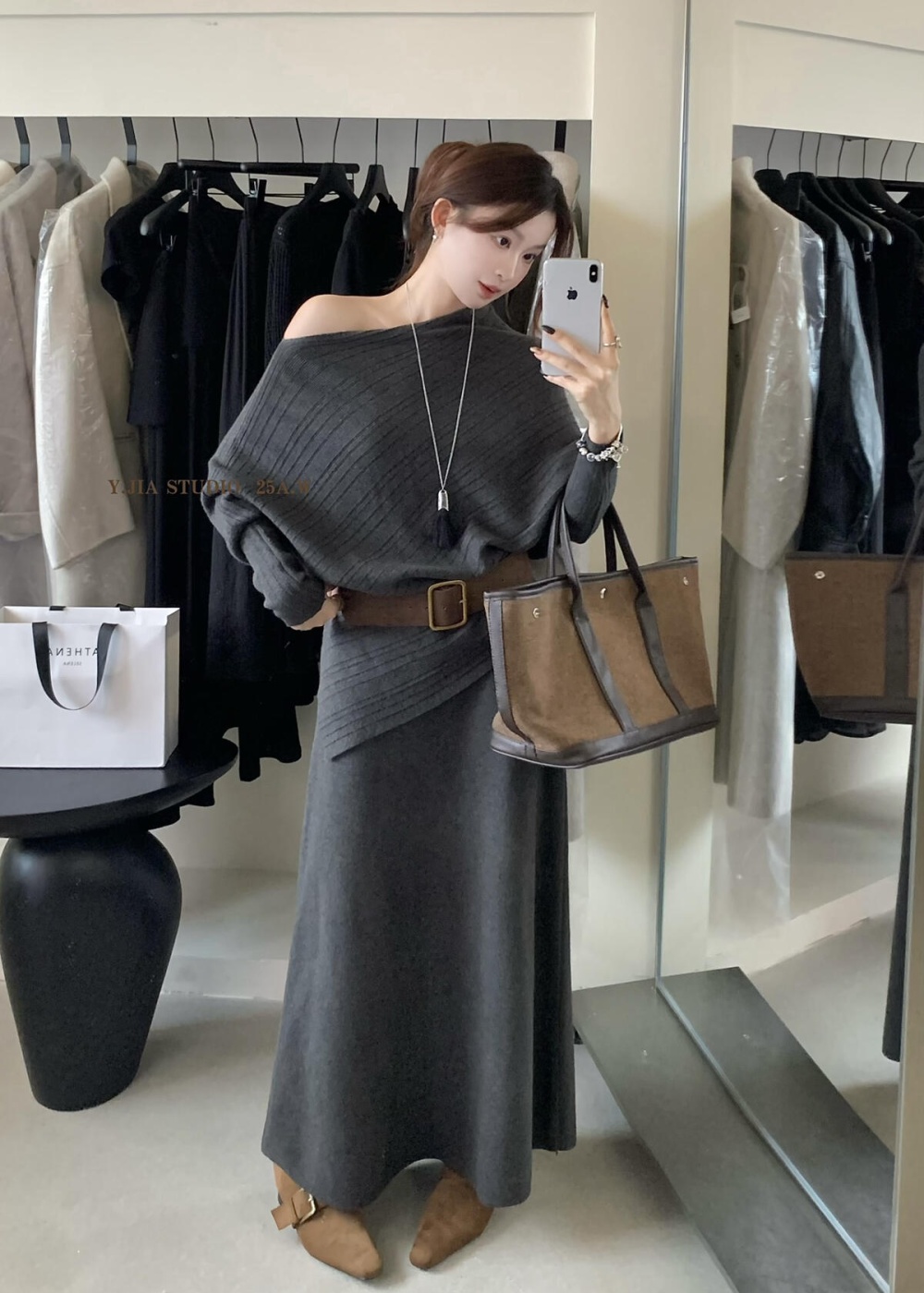Temperament small shirt elastic waist skirt a set