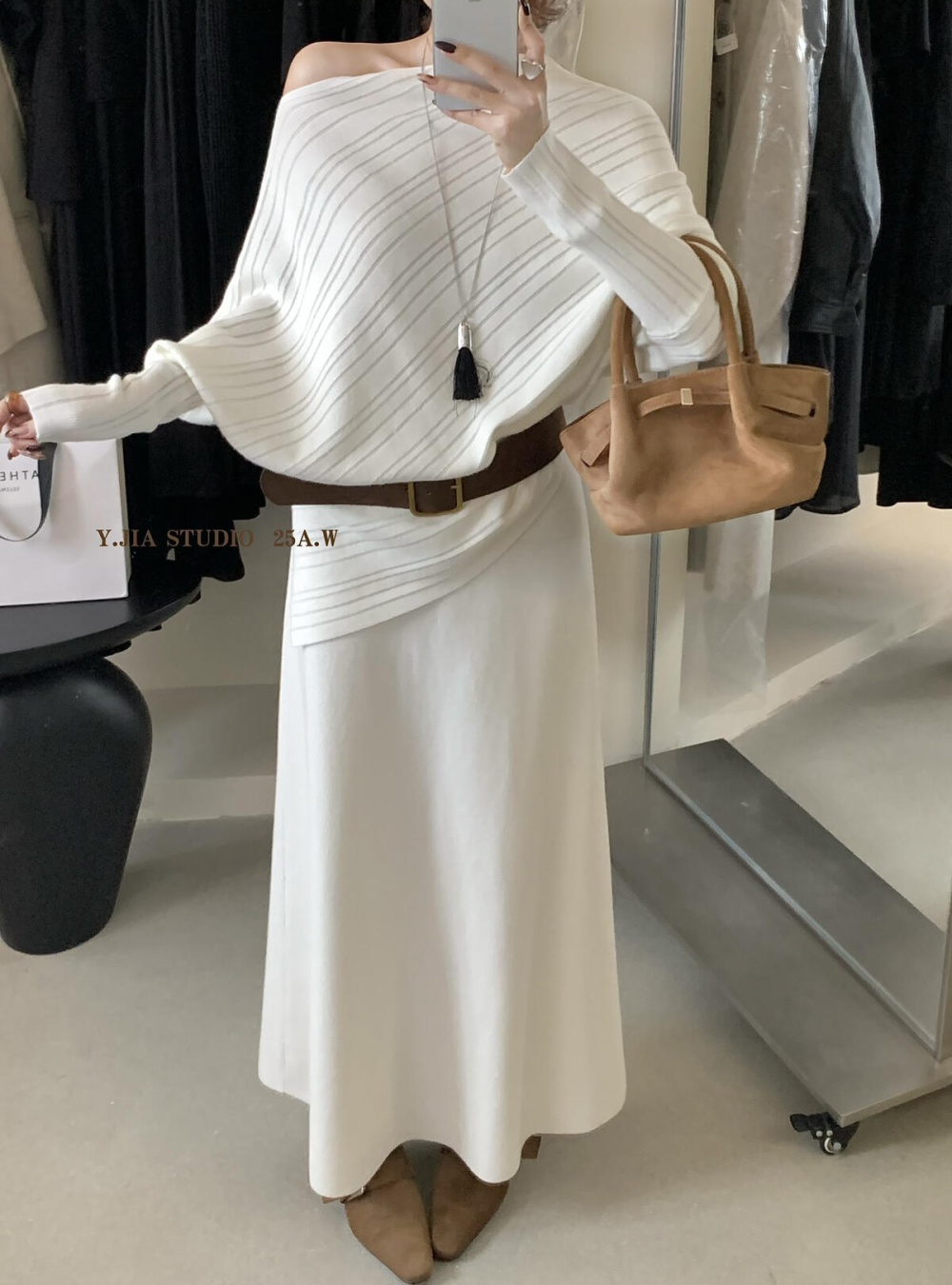 Temperament small shirt elastic waist skirt a set