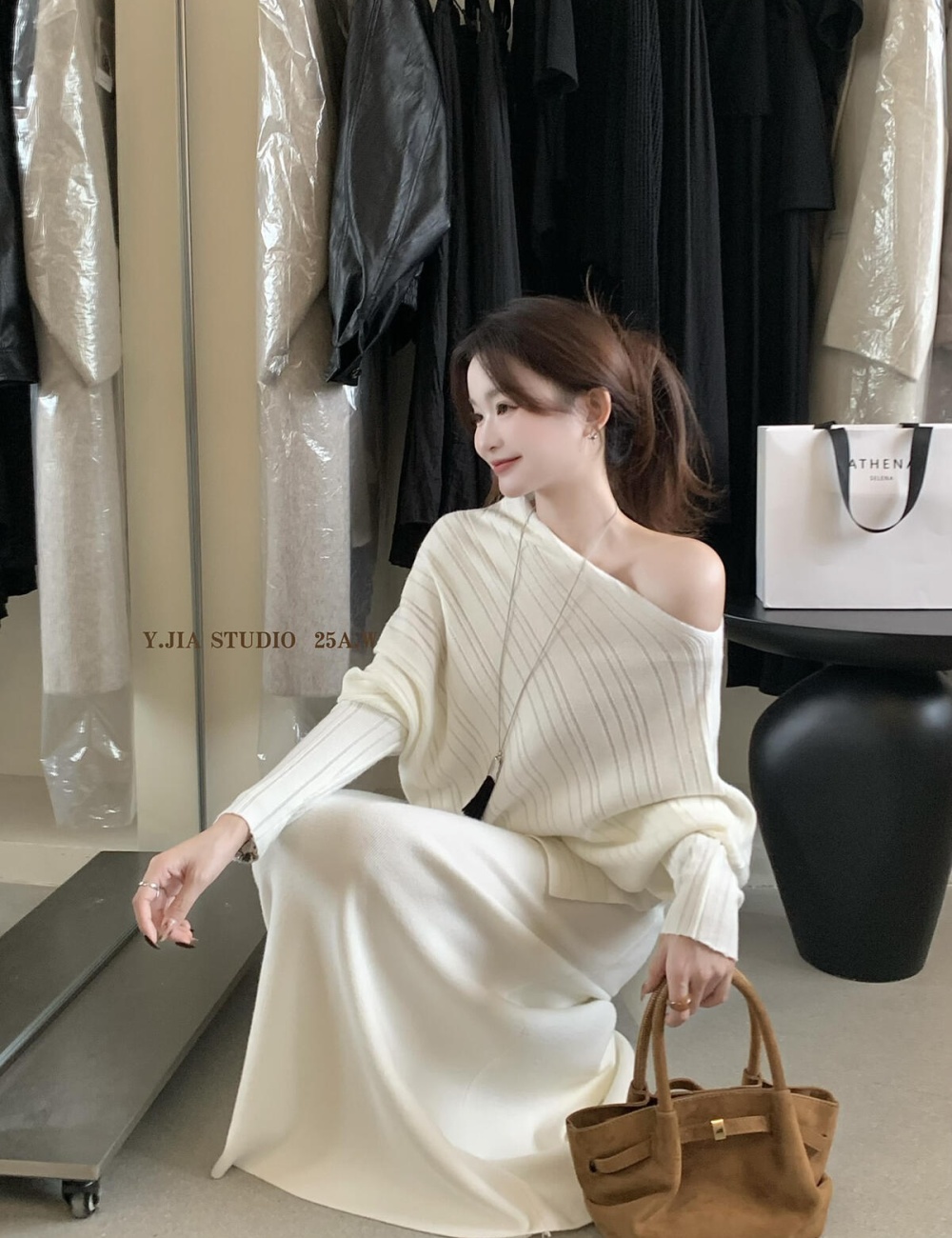 Temperament small shirt elastic waist skirt a set