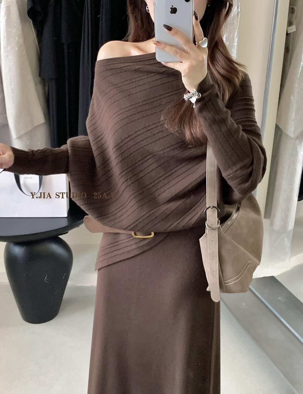 Temperament small shirt elastic waist skirt a set