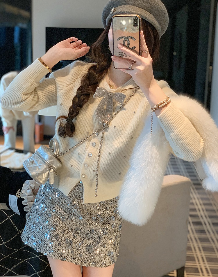 Knitted rhinestone tops spring and autumn sweater for women