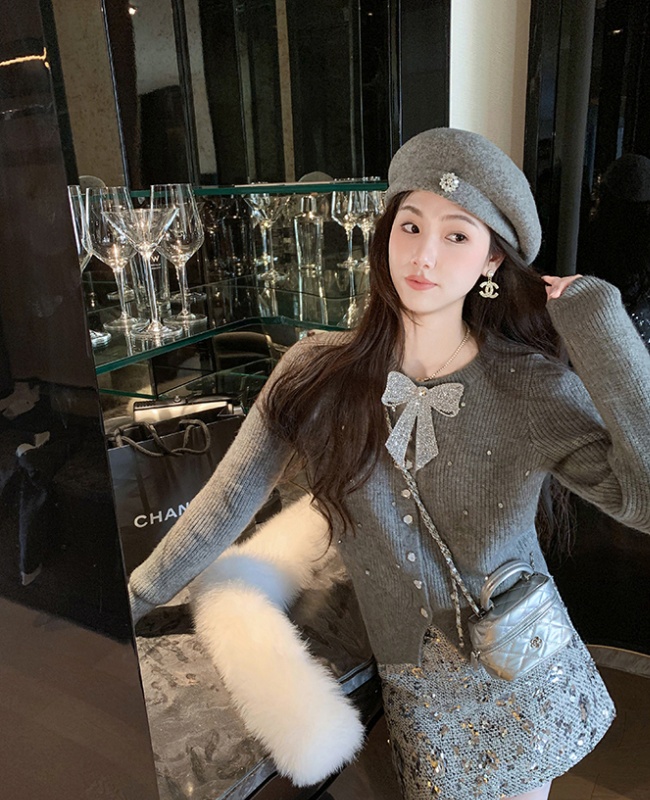 Knitted rhinestone tops spring and autumn sweater for women