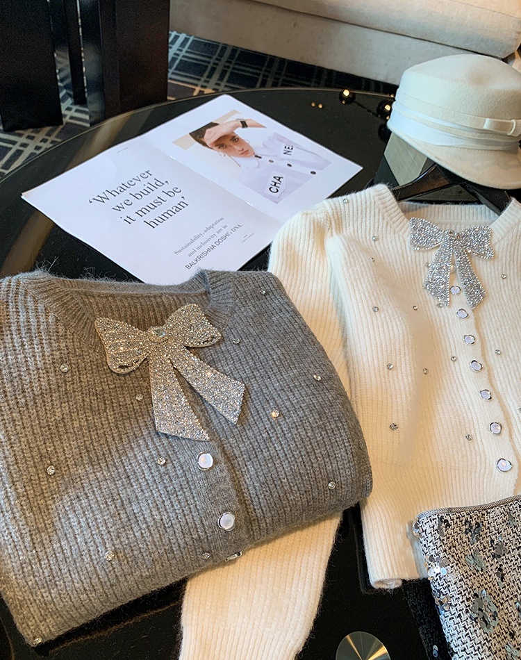 Knitted rhinestone tops spring and autumn sweater for women