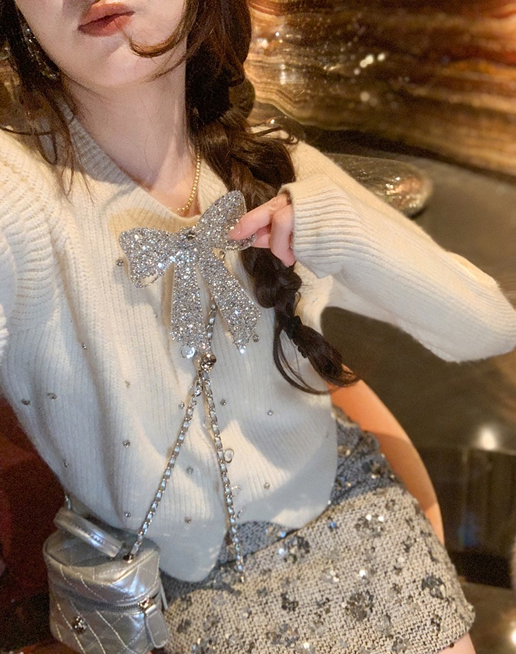 Knitted rhinestone tops spring and autumn sweater for women