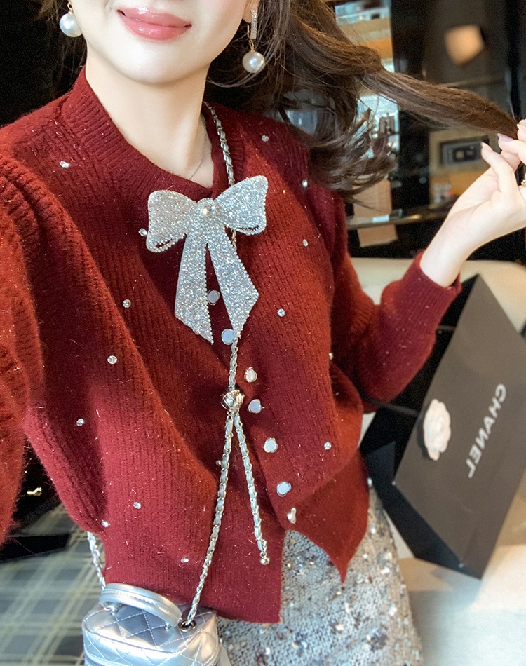 Knitted rhinestone tops spring and autumn sweater for women