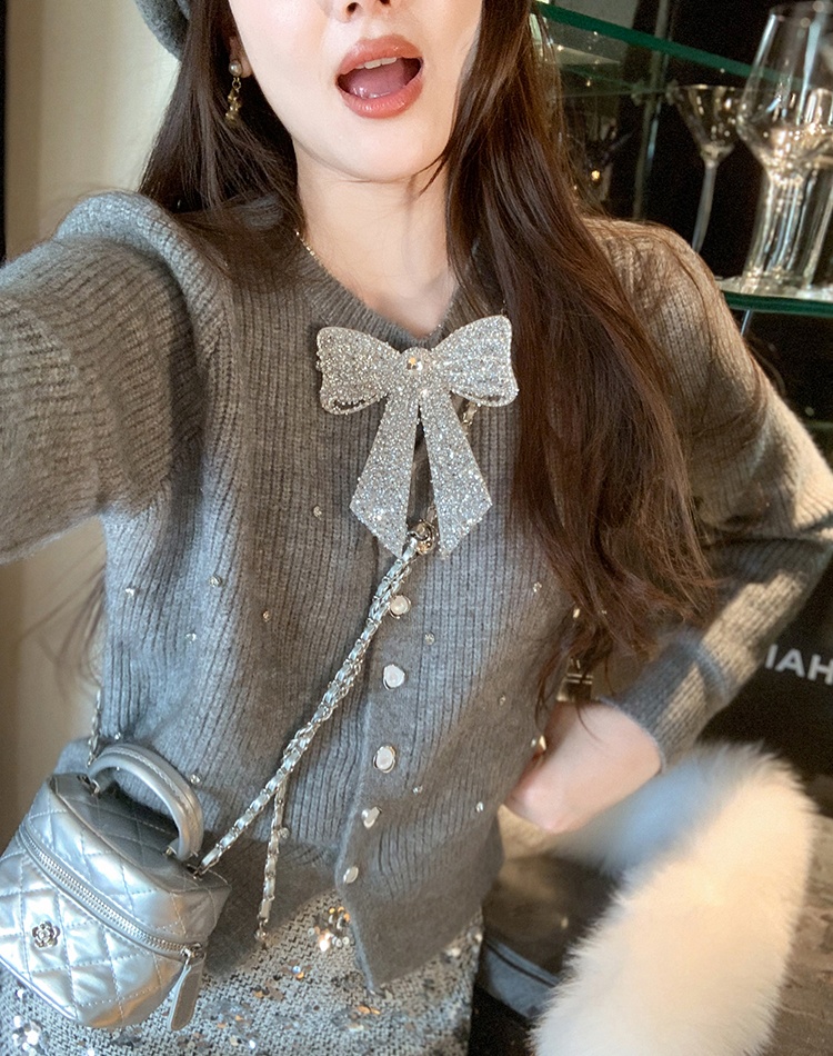 Knitted rhinestone tops spring and autumn sweater for women