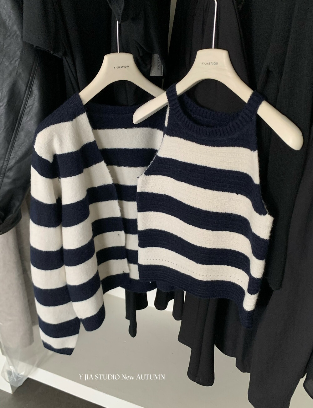 Simple Korean style vest stripe cardigan 2pcs set