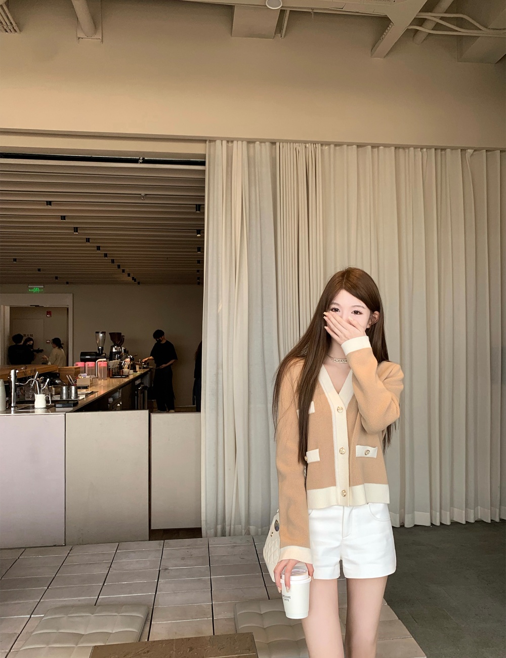 Wool mixed colors sweater Casual chanelstyle cardigan