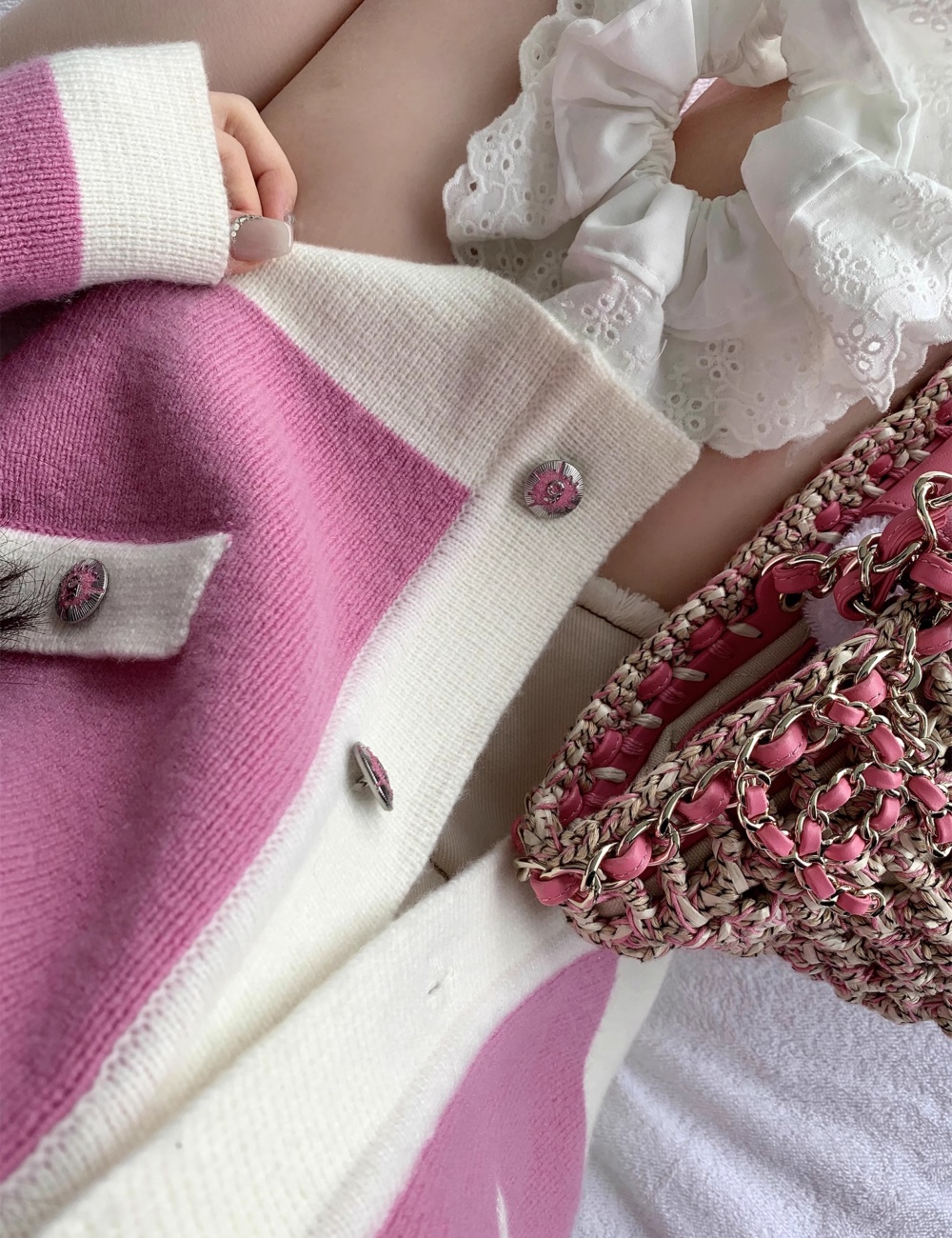 Wool mixed colors sweater Casual chanelstyle cardigan