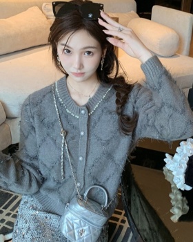 Quilted loose unique coat chanelstyle red sweater for women