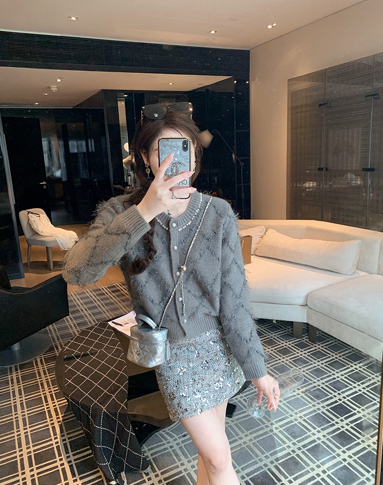 Quilted loose unique coat chanelstyle red sweater for women