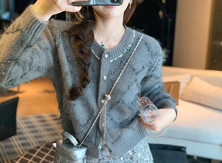 Quilted loose unique coat chanelstyle red sweater for women
