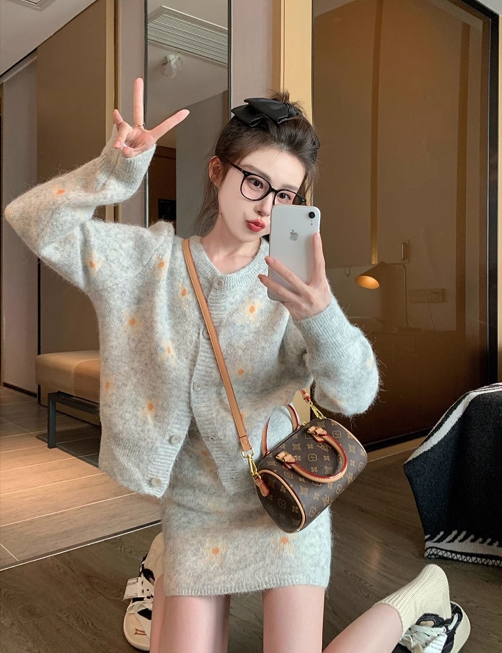 Western style sweater skirt 2pcs set for women
