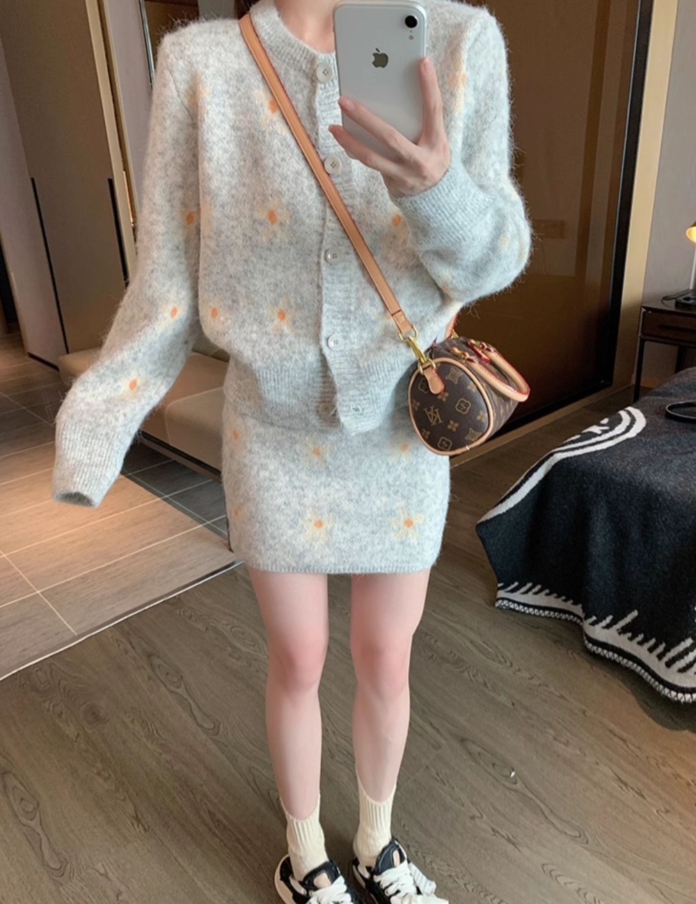 Western style sweater skirt 2pcs set for women