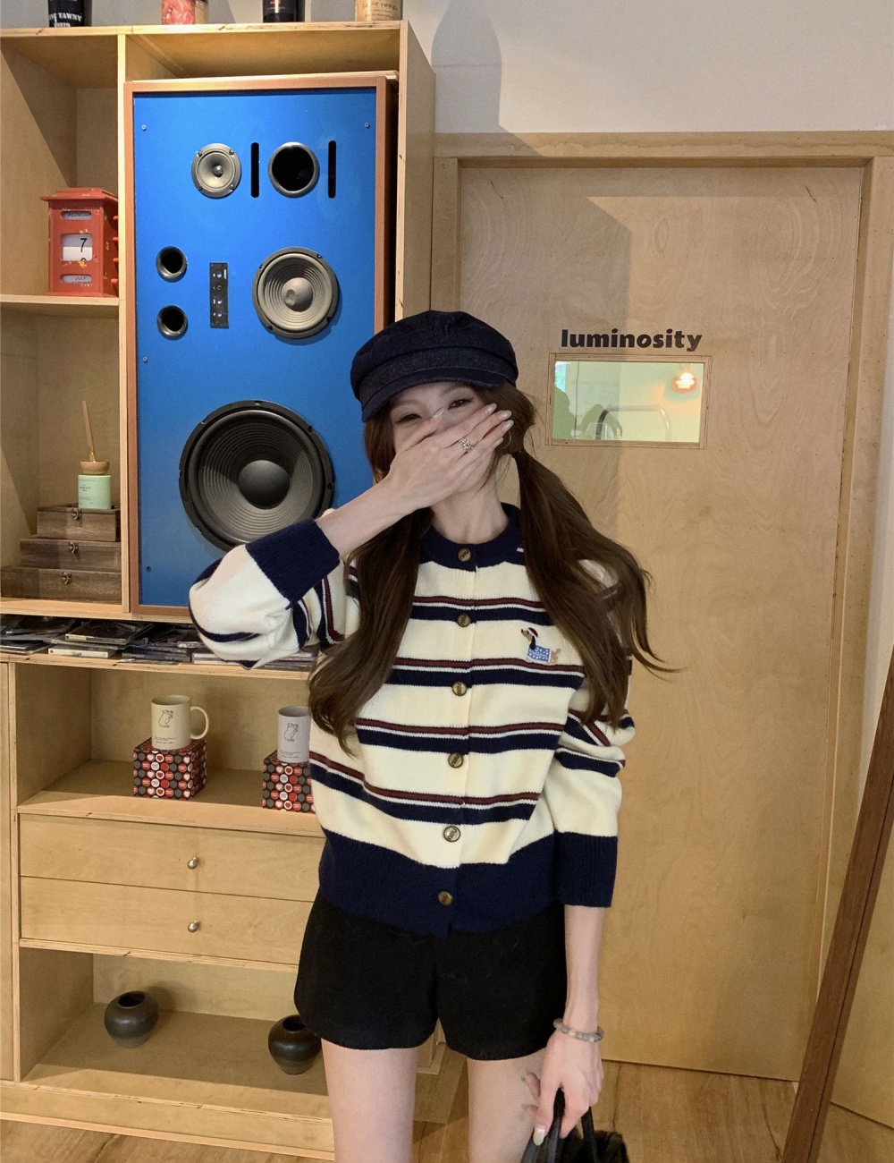 All-match cardigan mixed colors sweater for women