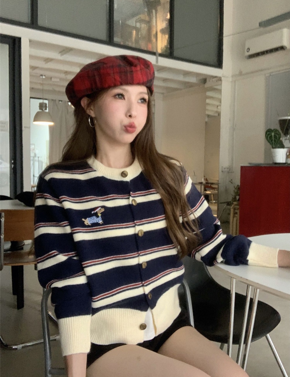 All-match cardigan mixed colors sweater for women