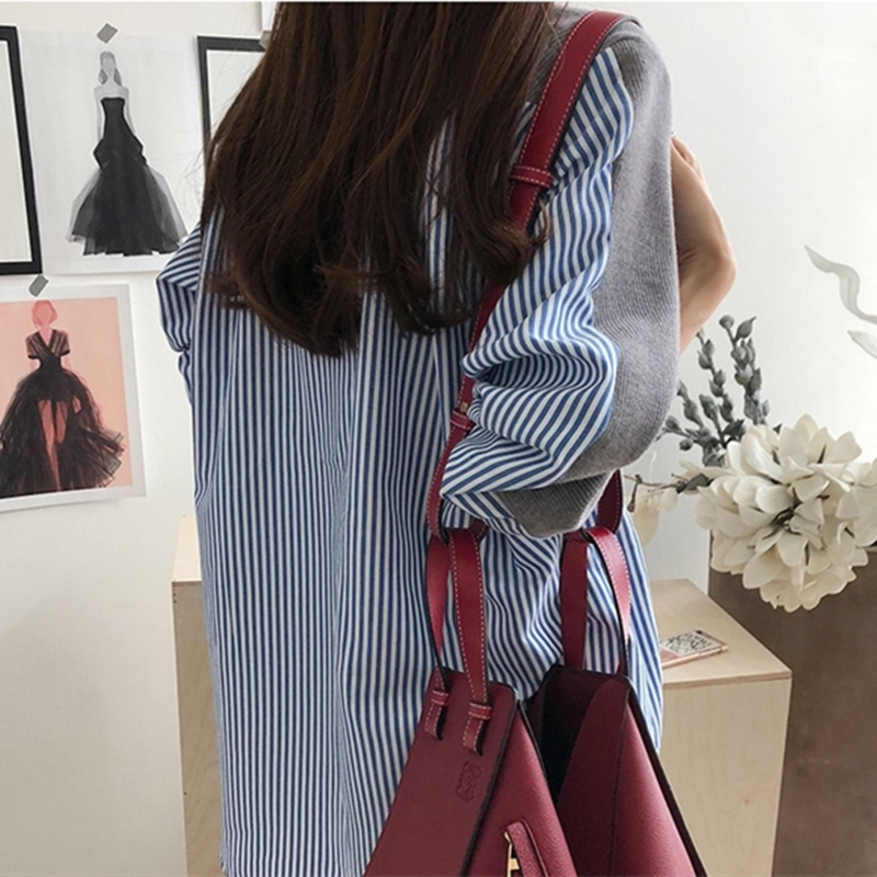 Pseudo-two knitted shirt splice cardigan for women