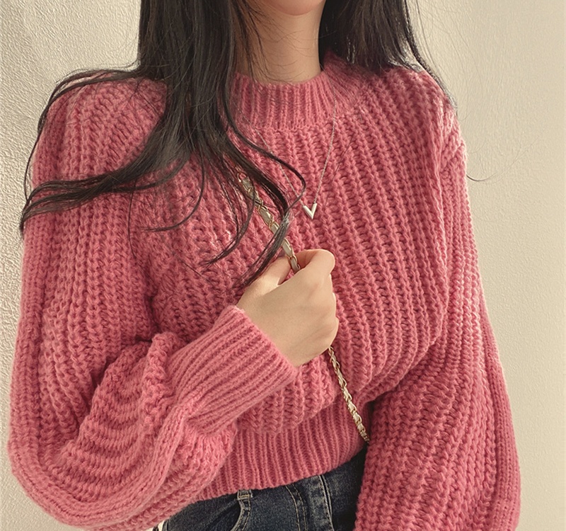 Short pinched waist sweater round neck tops for women