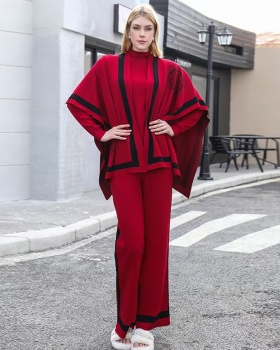 Casual wide leg pants sweater 3pcs set for women