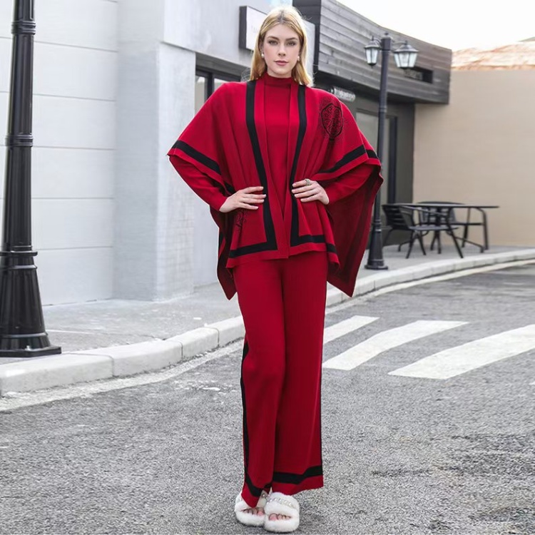 Casual wide leg pants sweater 3pcs set for women
