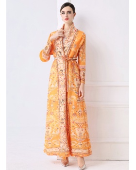 Loose large yard printing dress autumn Pleats Please coat