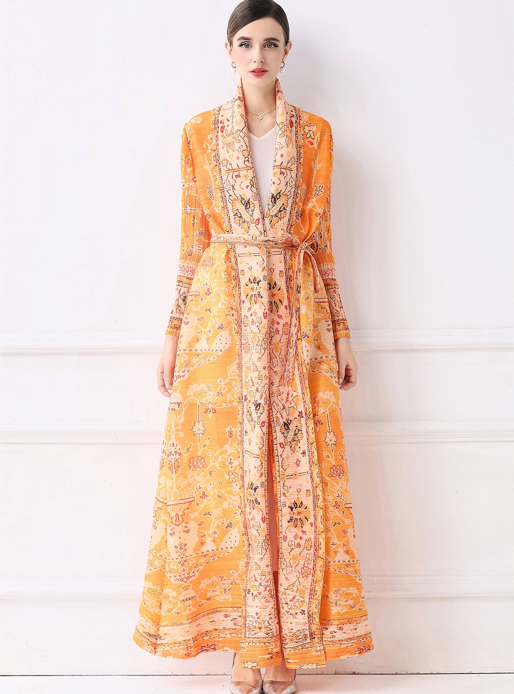 Loose large yard printing dress autumn Pleats Please coat