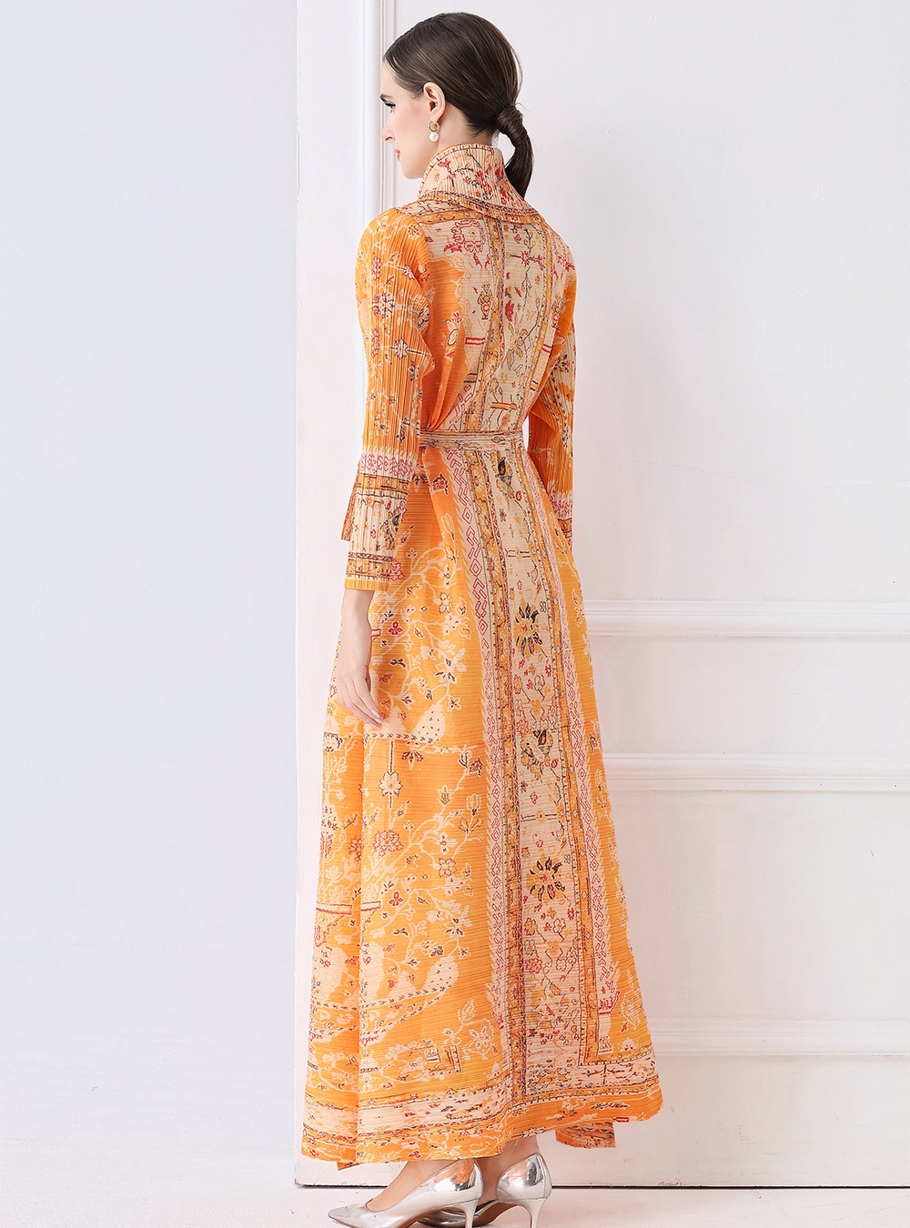 Loose large yard printing dress autumn Pleats Please coat